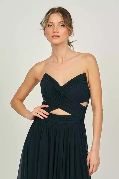 Abito da sera senza spalline con fessura profonda da donna Nefti