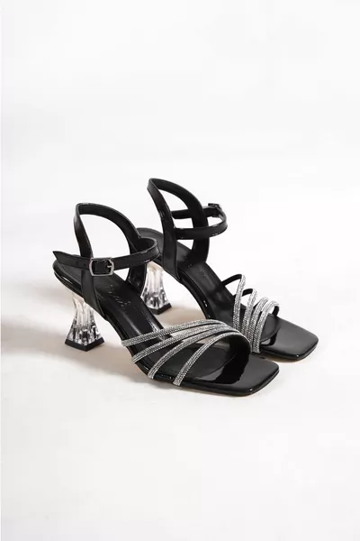 Black Patent Leather Women's Stone Evening Dress Shoes 