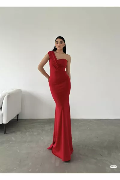 Ruby One Shoulder Evening Dress RED