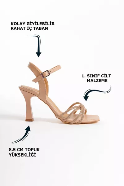 Nude Cheville Boucle Avant Noeud Brillant Pierre Rayé Peau Talons Hauts Talons Fins Robes De Soirée Femme