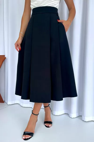 Midi Length Kilos Women's Skirt - Black