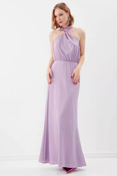 Дълга рокля с подплата с вратовръзка