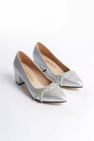 Thick Heeled Stone Pointed Toe Women's Evening Dress Shoes
