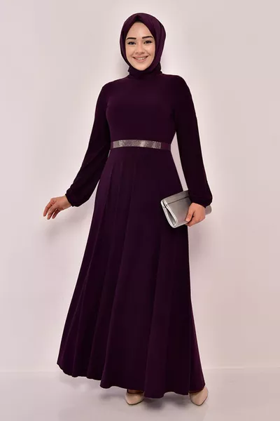 Рокля с колан Лилаво 