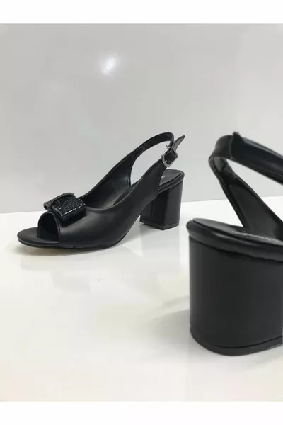 8 Femmes de qualité peau noire mi-talon avant et arrière ouvert pierre détaillée Mère Soirée Robe Chaussures