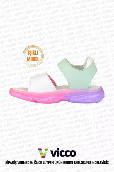 لورا موديل بيسك بيبي جيرل آند كيدز نعناعي أخضر / أبيض صندل مضاء