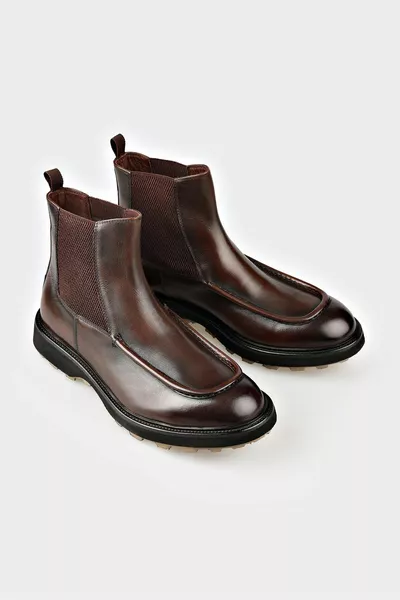 Coffee Leather Men's Casual Boots
