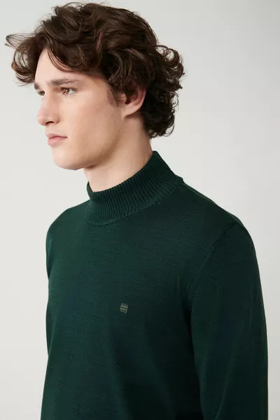 Pull en tricot unisexe vert pour homme demi-col roulé sans plume Coupe régulière 