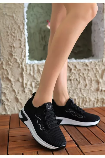 Alya أسود محبوك حذاء رياضي برباط