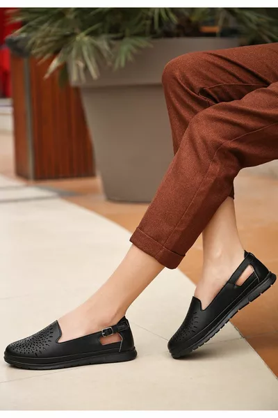 RAMIMSE Meore أسود الجلد الباليه الشقق