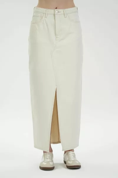 Jupe maxi jean fendue taille haute écrue C 