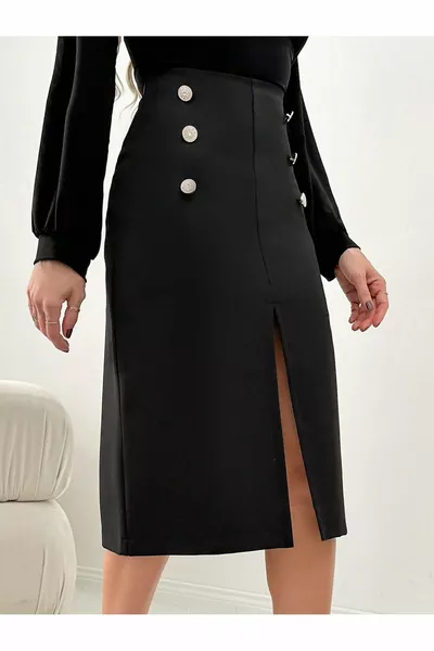 تنورة سوداء نسائية بتفصيل أزرار 