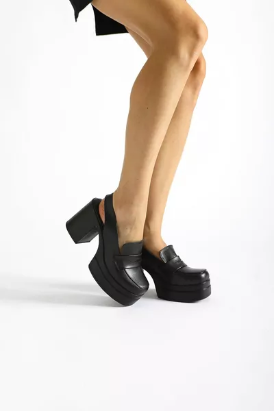 لافان أسود منصة كعب منخفضة قصة أحذية عارضة