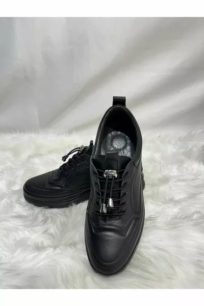 Дамски черни ортопедични дантелени обувки от естествена кожа