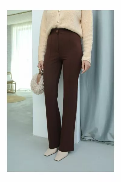 Pantaloni da donna marroni a costine a costine con cuciture a costine