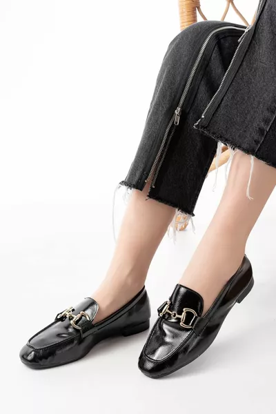  أسود براءات الاختراع الجلود مشبك التبعي عارضة المرأة الباليه الشقق