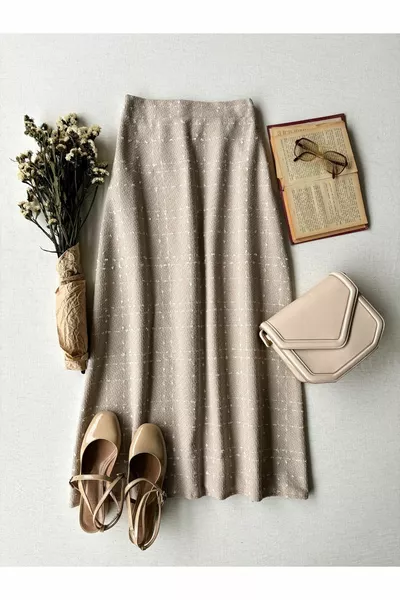 Long Beige Tweed Skirt