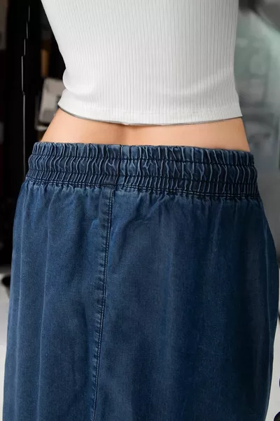 Denim Midi Rok Blauw