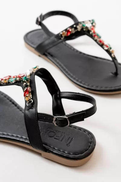 İNFON  Zwarte Multi Stone Flip Flop Sandalen