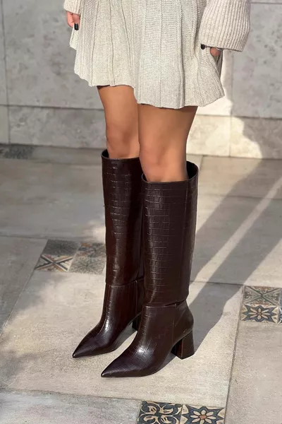 Briar Brown Patterned Pointed-toe Women's Heeled Boots