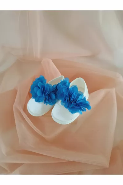 Синие лазерные фантазийные детские атласные ботильоны с цветочным принтом (ПОДОШВА  СМ)