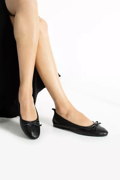 ذهب القوس الأسود جلد طبيعي المرأة الباليه الشقق