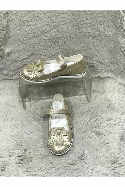 Golt اللون الخارجي المواد لامعة فضي الجلد الجلود الاطفال الباليه الشقق