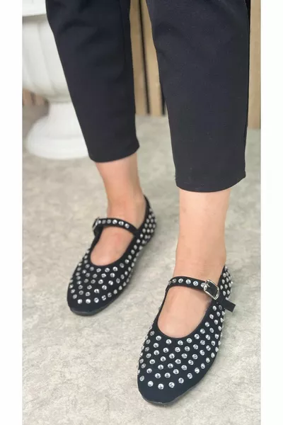 Casual Ballerines Femmes Simple Bande avec Boucle Réglable Talon Court Bout Émoussé Stone Chaussures 
