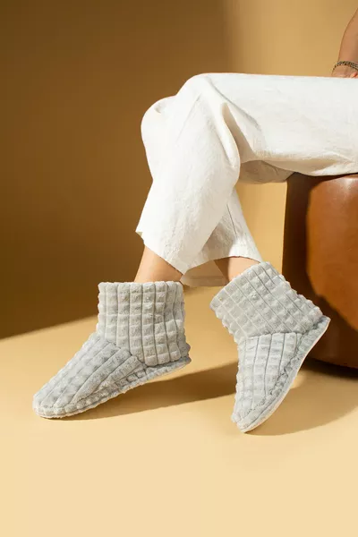 Женский серый пендуф повседневная теплая подкладка удобная подошва домашние ботинки домашняя обувь