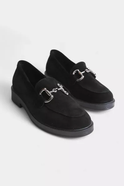 Schwarzes Wildleder Echtleder ohne Schnürsenkelschnalle Damen Loafers Freizeitschuhe