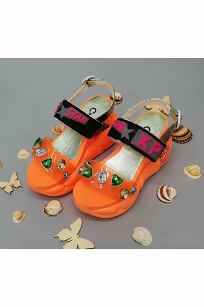 Anatomical Sole Platform Heel Colorful Stone Orange Women's Sandals
