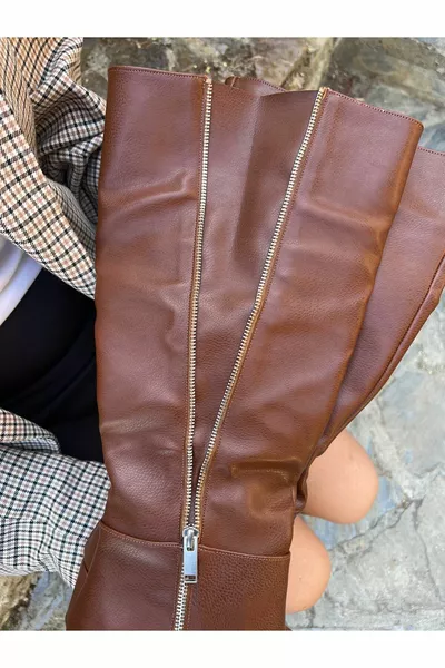 Bottes Maria à fermeture éclair ( Tan )