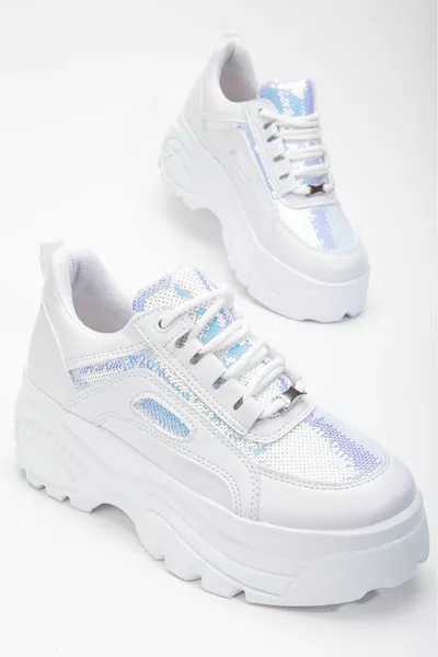 Getta Glanzende Glitter Gedetailleerde Witte Huid Stijlvolle Dames Casual Sneakers