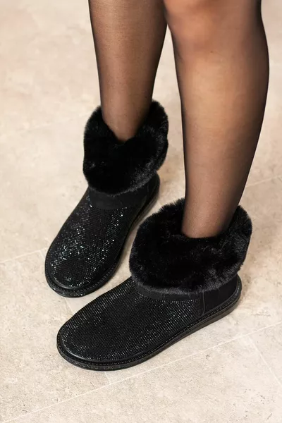 الفراء الأسود من جلد الغزال داخل الأحذية الوحيدة المسطحة الحجر المطبوع أحذية نسائية Orben