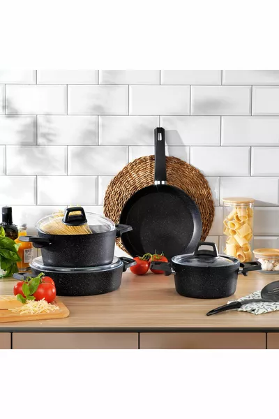 Set Pentole Black Stone 7 Pezzi - Nero