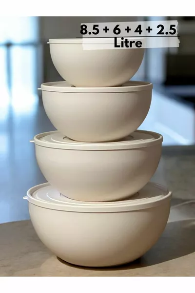 Erzak Saklama Kabı, Yumuşak Kapaklı Saklama Kabı, Hamur Leğeni, Un Saklama Kabı, 4'lü Büyük Boy Set