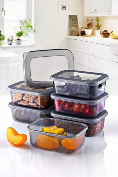 6-Piece Vista Multi-Purpose Storage Container Microwave-Freezer-Breakfast-Snack Etc. Transparent-Anthracite
