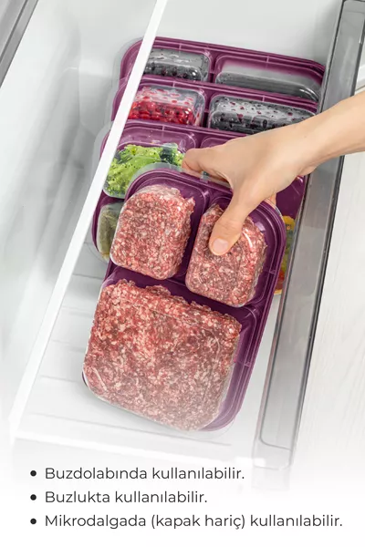 Прямоугольный контейнер для хранения с 4 отделениями, 3 отделения, 1, литра, фиолетовый