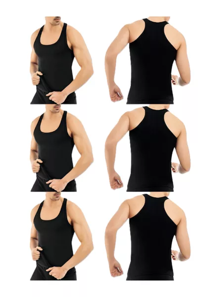 طقم من 6 قمصان داخلية رجالي سوداء ماصة للعرق رامبو