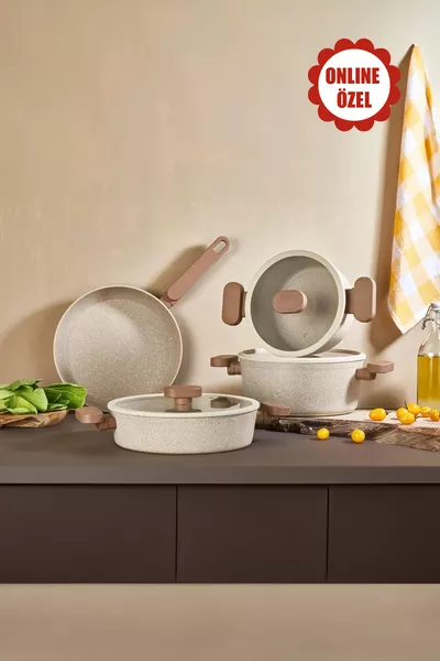 Набор гранитных кастрюль Valeria из 7 предметов - Капучино