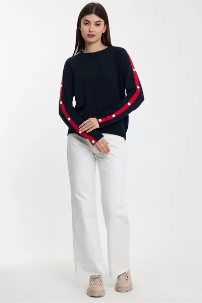 Trui met drukknopenstrookdetails, marineblauw (AGCITCITLIKZK)