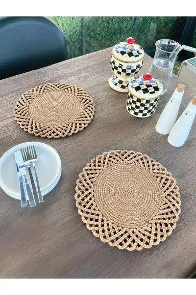 2-Piece Set Woven-Look Placemats - Stain-Resistant Natural  cm