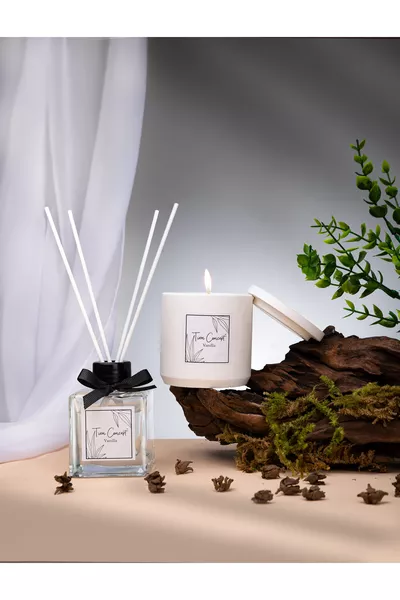 Set décoratif de 2 pièces : parfum de vanille pour la chambre et bougies en béton