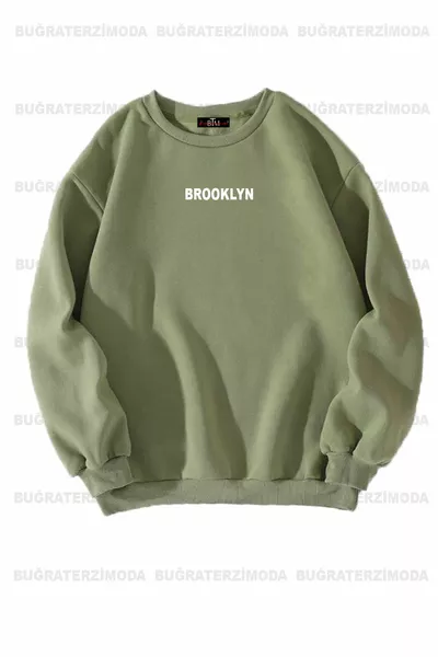 بروكلين مطبوع للجنسين كاكي كبير الحجم كاكي كحلي أزرق مزدوج سويثيرت