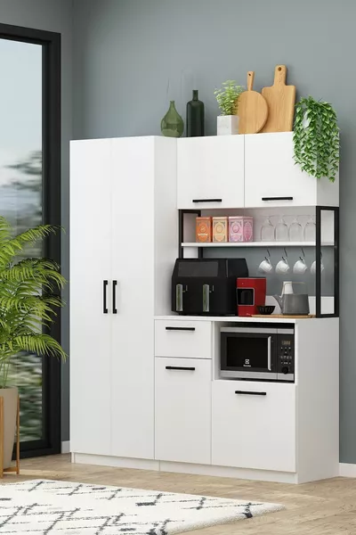 Ervin Tiba White Airfry Multipurpose Pantry Cabinet with 4 Shelves Coffee Corner