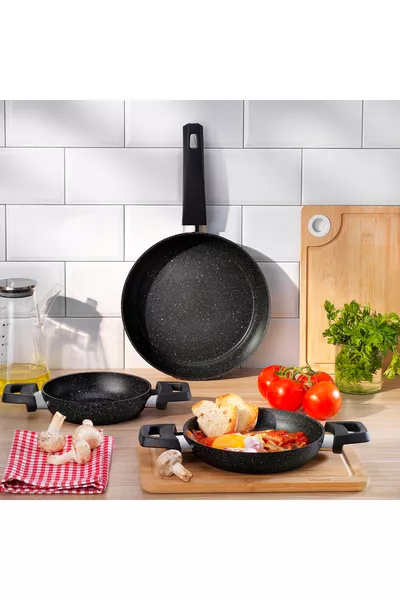 Black Stone 3 lü Tava + Sahan Seti-Siyah