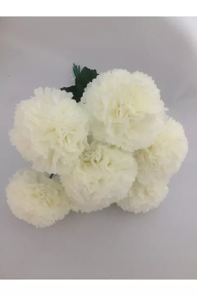 Изкуствено цвете 5 стъбла карамфил екрю # - роза - божур - хризантема