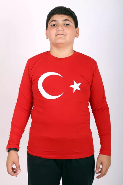 تيشيرت للأطفال بطبعة أتاتورك وعلم تركيا بأكمام طويلة قطن للجنسين