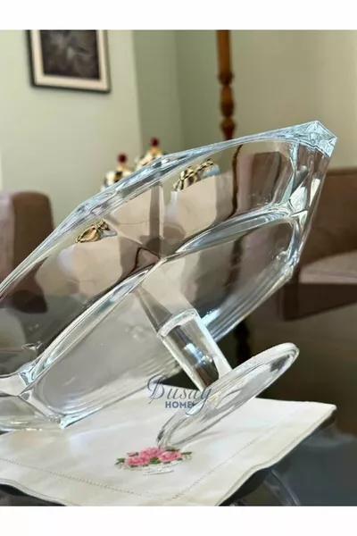 Busayhome Nude Reflection Series Glass Crystal Pedestal Serving Plate, Presentation Plate .6 cm