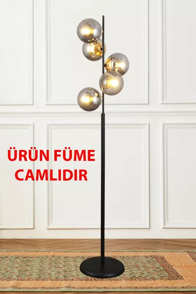 Nida 5 Черен Злато Димно Стъкло Подова Лампа